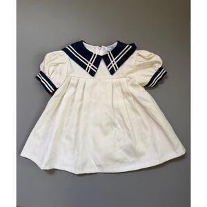 Vintage Little Evie Baby Kids Sailor Nautical Blue White Collar Dress